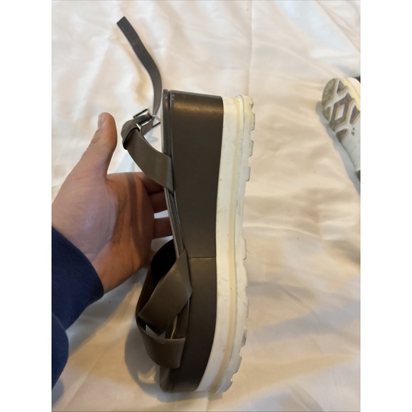 GIANNI BINI Dartann‎ OLIVE BROWN Leather ANKLE STRAP Platform Wedge SANDALS 6.5 - Picture 8 of 12